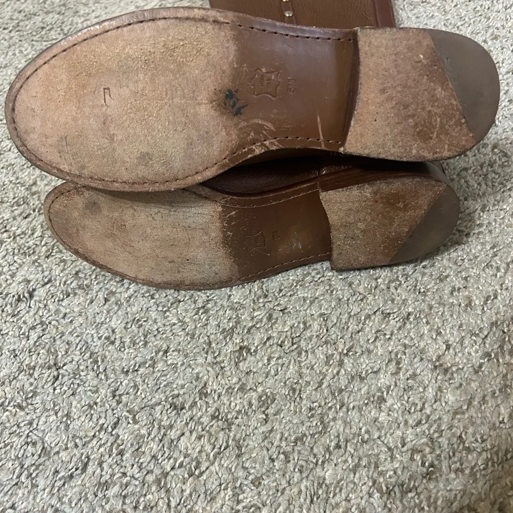 Tory Burch Mae Gold Studs Brown Pebble Leather Tall Riding Boots Women's Size 6